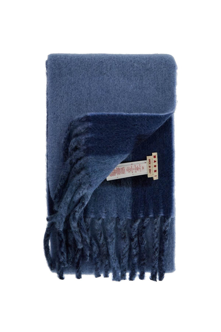 Marni Wool And Mohair Scarf With Maxi Logo   Blue