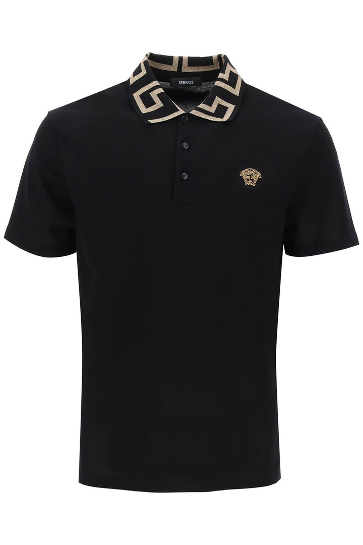 Versace Polo Shirt With Greca Collar   Black