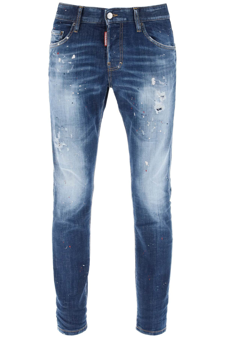 Dsquared2 Medium Red Spots Wash Skater Jeans   Blue