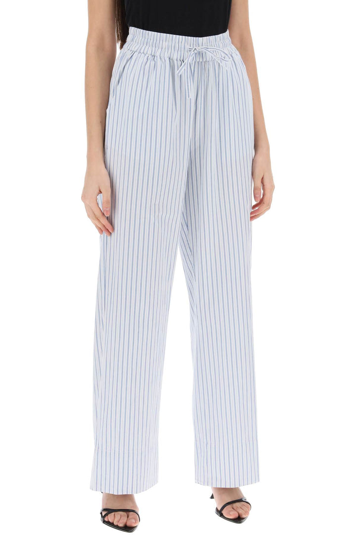 Skall Studio Striped Cotton Rue Pants With Nine Words   Bianco