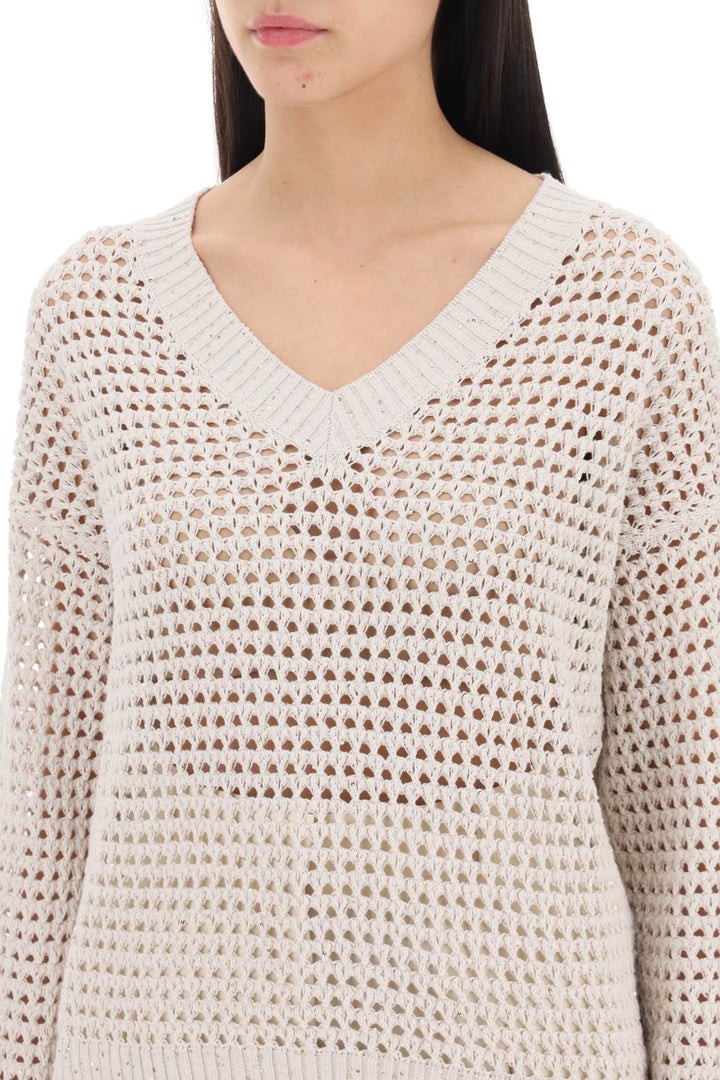 Brunello Cucinelli Dazzling Net Cotton Sweater   Neutro