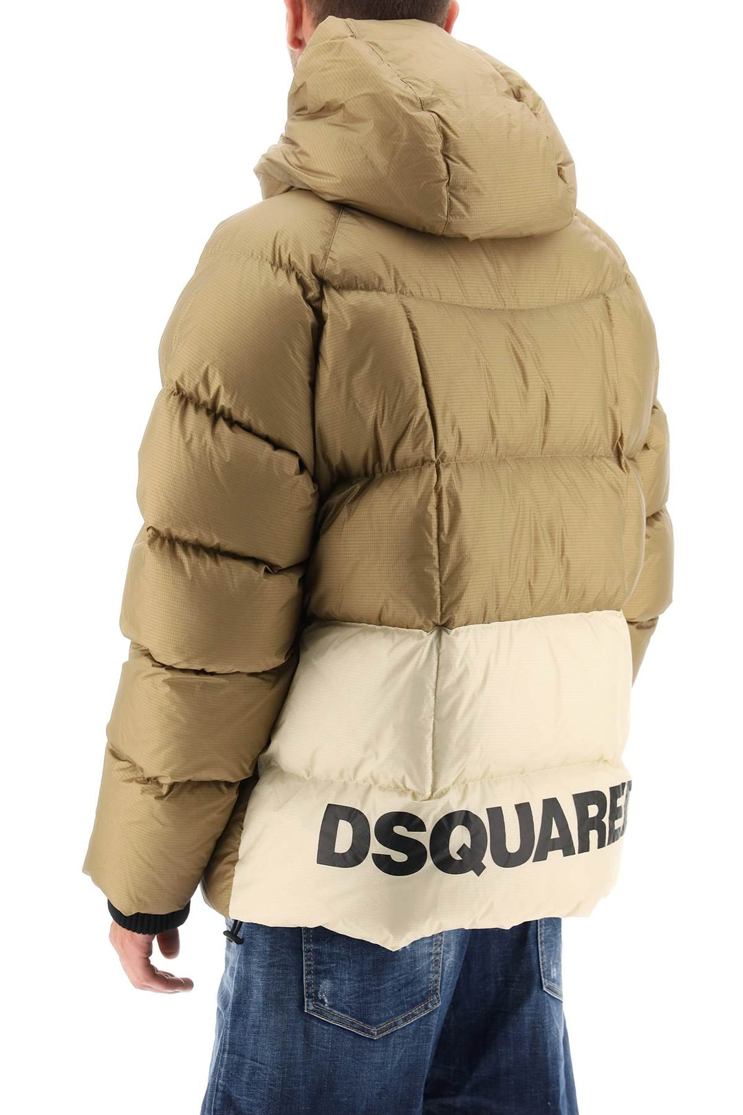 Dsquared2 Logo Print Hooded Down Jacket   Beige