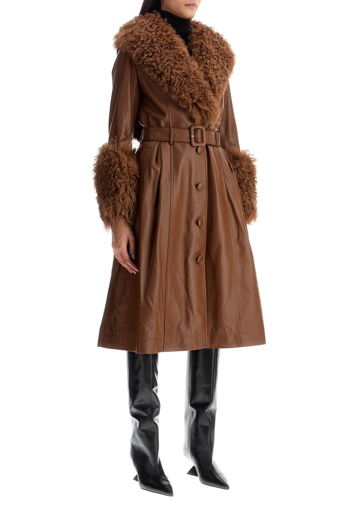 Saks Potts Long Foxy Leather & Shearling Coat