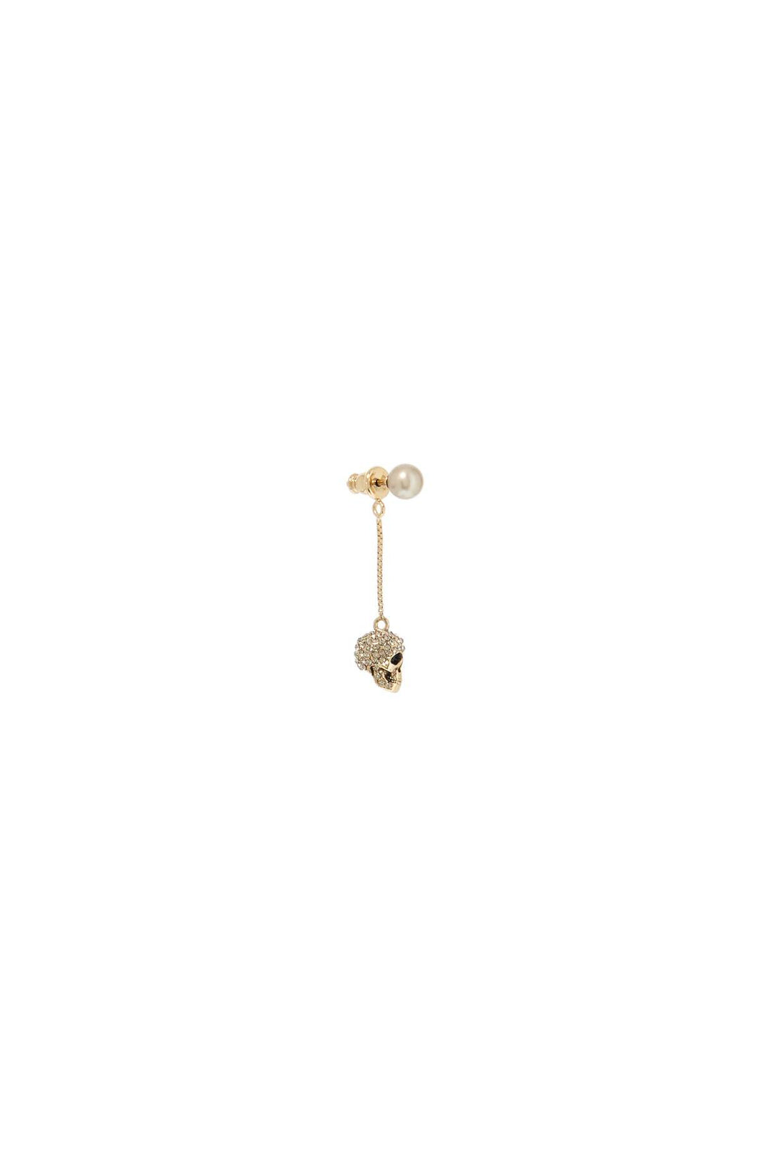 Alexander Mcqueen Skull Earrings With Pavé And Chain   Gold