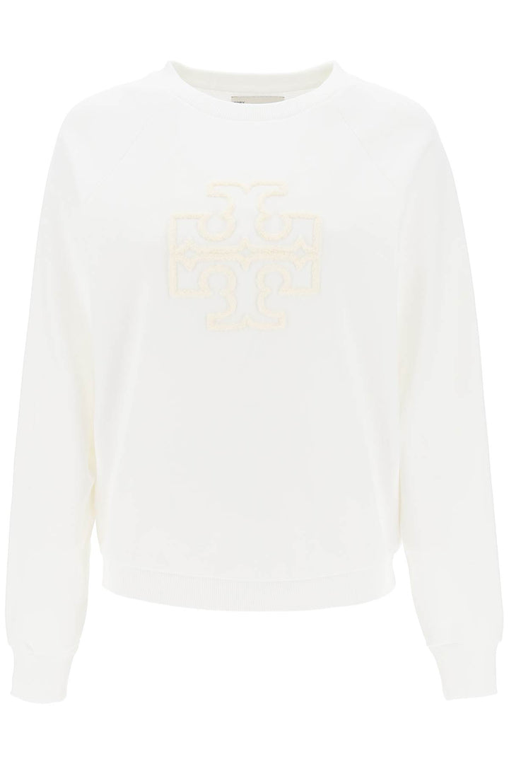 Tory Burch Crew Neck Sweatshirt With T Logo   Bianco