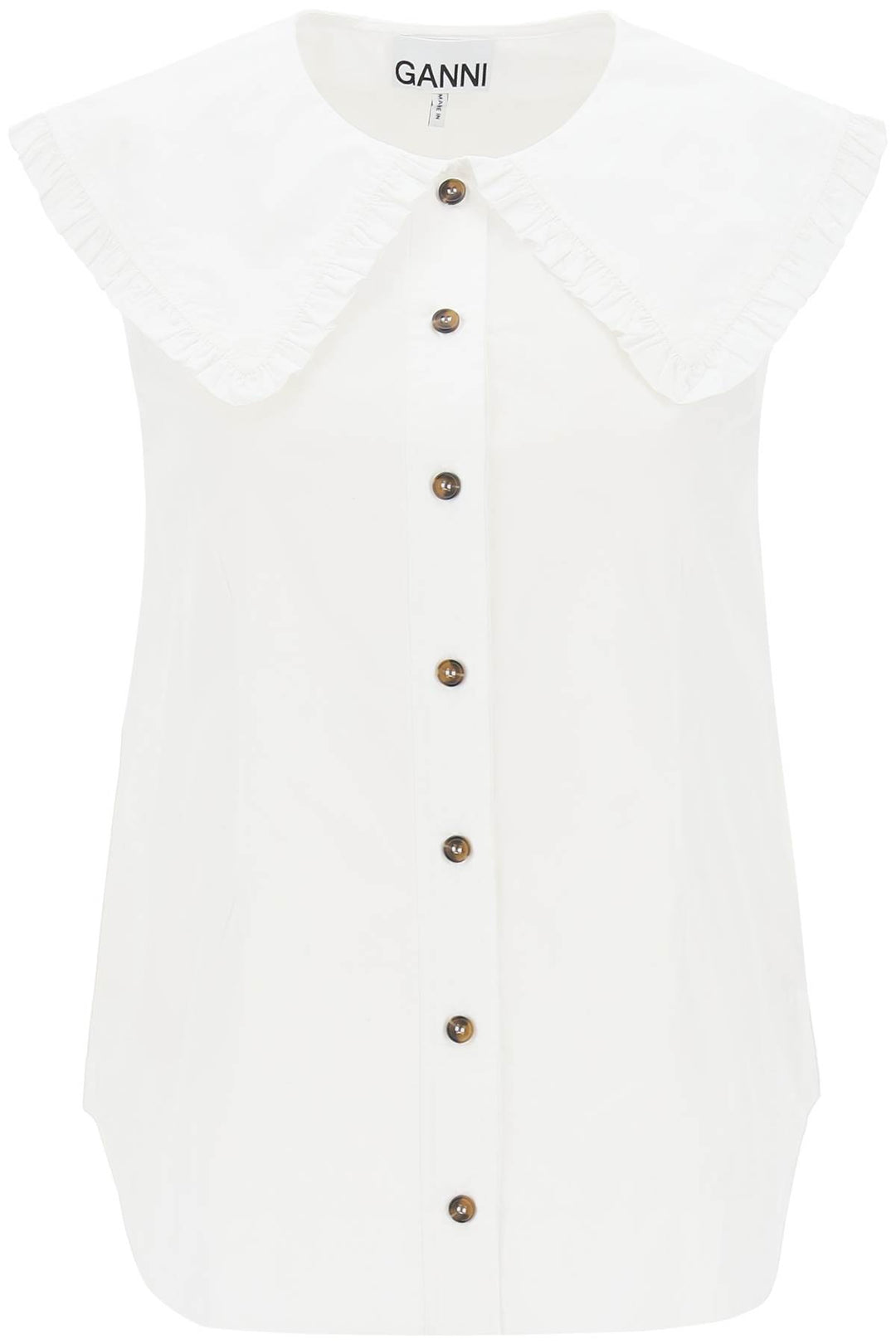 Ganni Sleeveless Shirt With Maxi Collar   Bianco