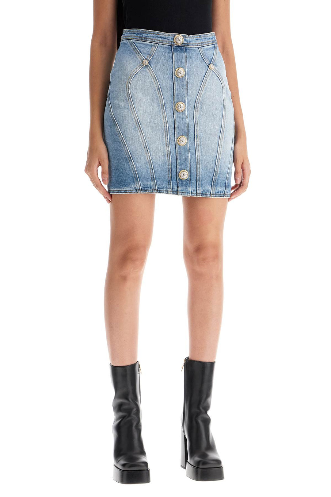 Balmain Mini Skirt With Double Chain Lion Button Details   Blue