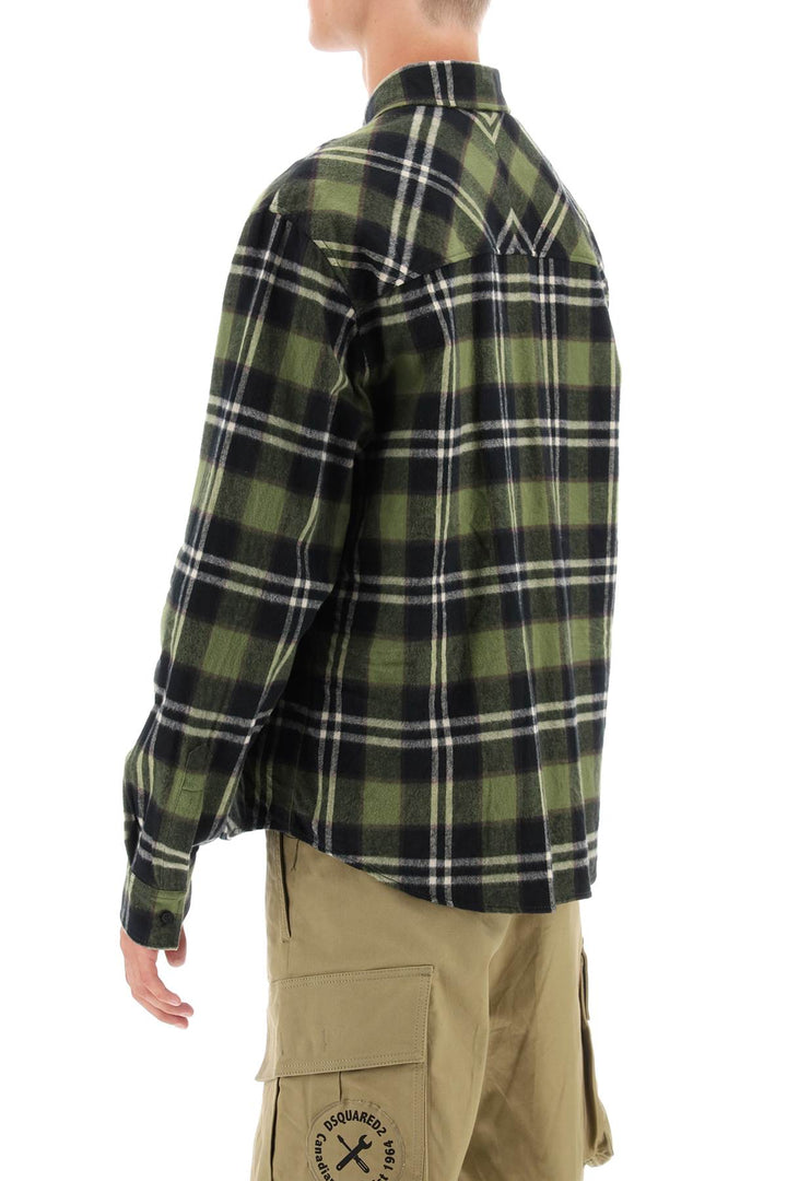 Dsquared2 Check Flannel Shirt With Rubberized Logo   Verde