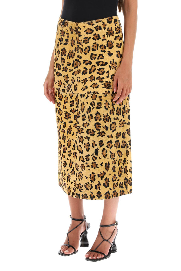 Saks Potts 'Carolyn' Midi Skirt In Leopard Ponyskin   Beige