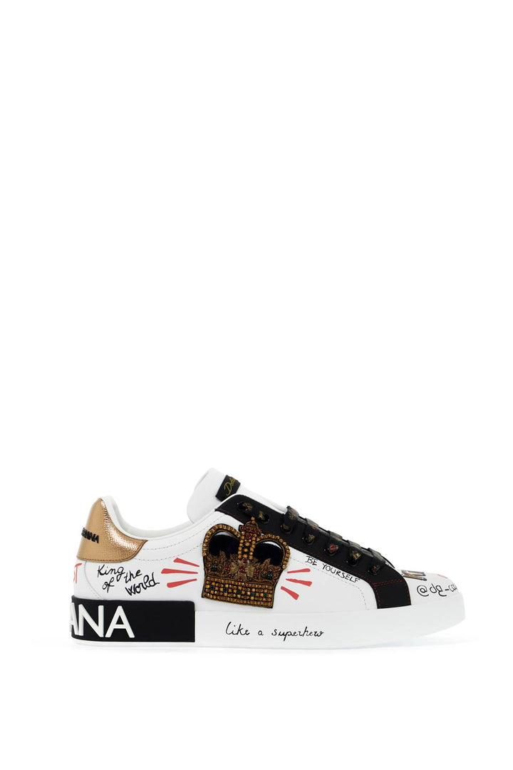 Dolce & Gabbana Portofino Sneakers With Patches And Embroidery   White