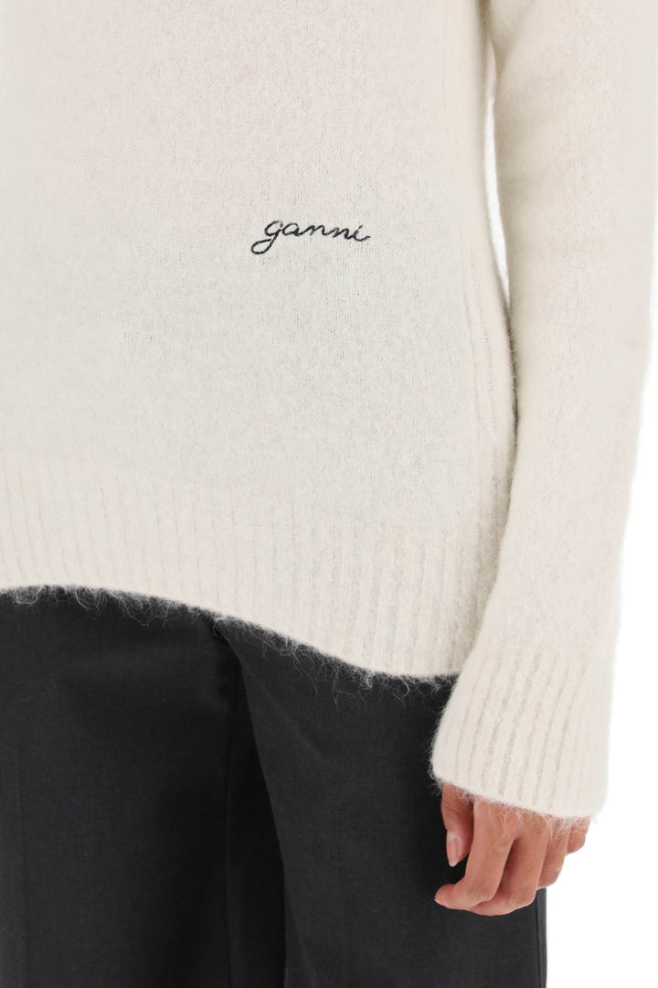 Ganni Sweater In Brushed Alpaca Blend   Bianco