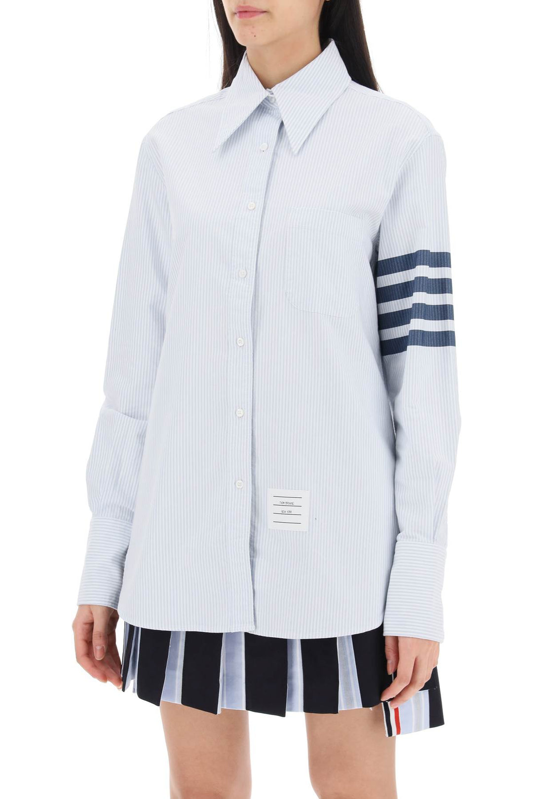 Thom Browne Striped Oxford Shirt With Pointed Collar   Bianco