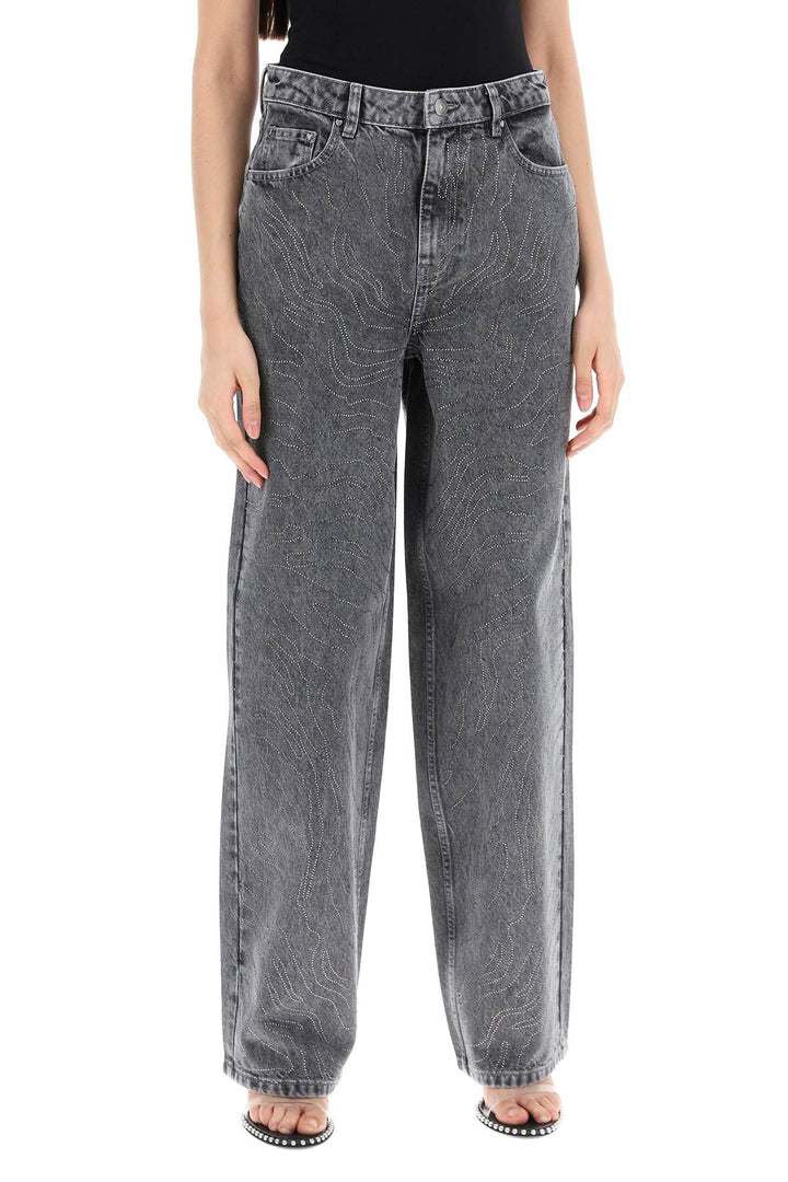 Rotate Wide Leg Jeans With Rhinest   Grigio