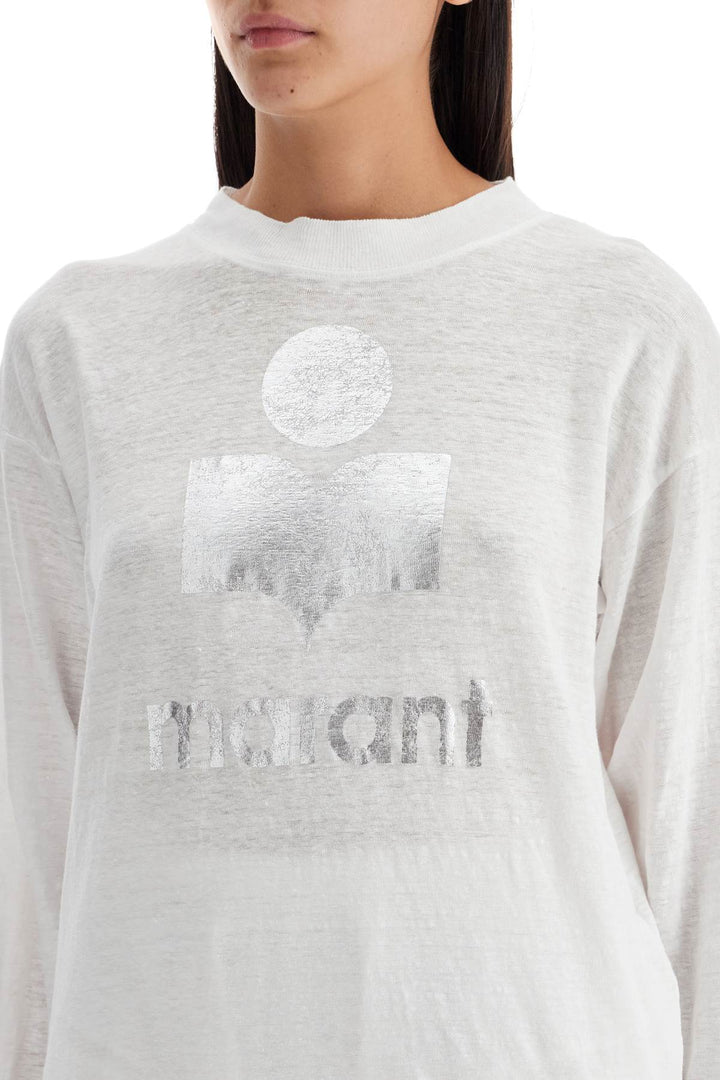 Isabel Marant Etoile Klowia T Shirt With Metallic Logo Print   Silver