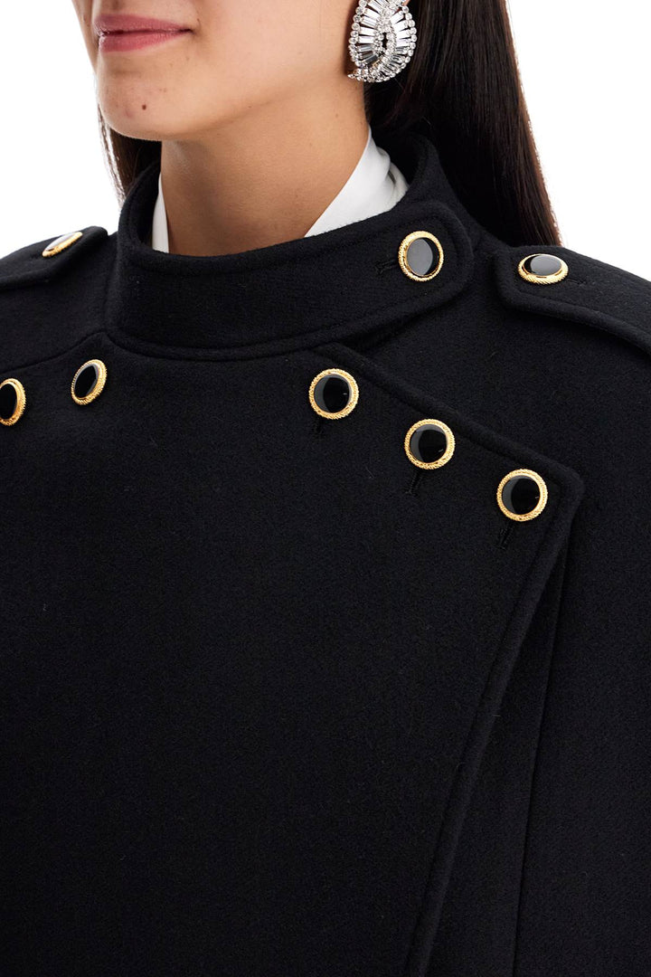 Alessandra Rich Wool Cape With Jewel Buttons   Black