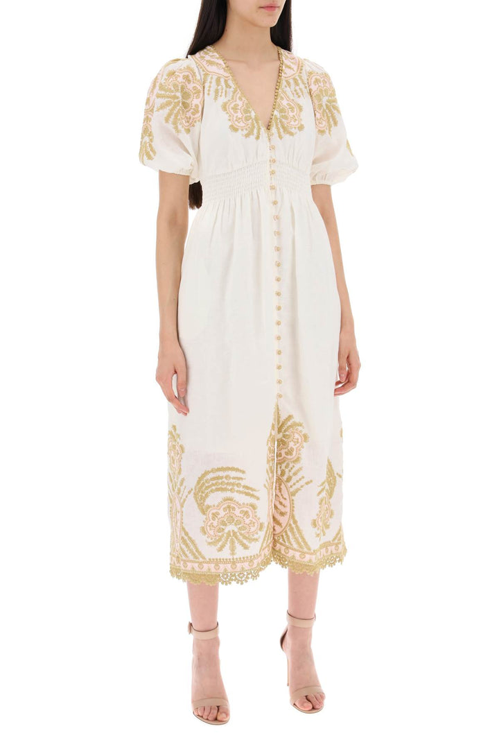 Zimmermann Waverly Embroidered Linen Dress  White