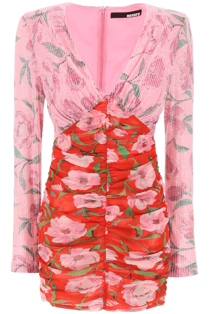 Rotate Mini Dress With Floral Print And Sequins Embell   Rosa