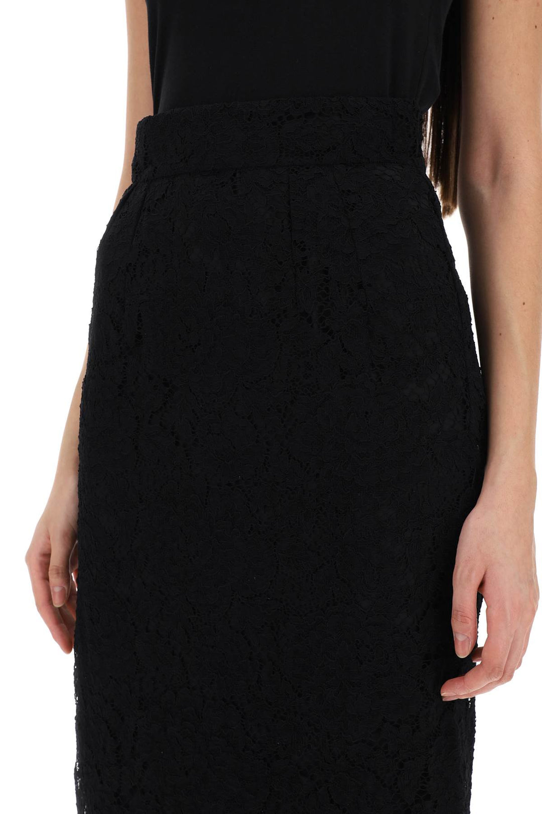 Dolce & Gabbana Lace Pencil Skirt With Tube Silhouette   Nero