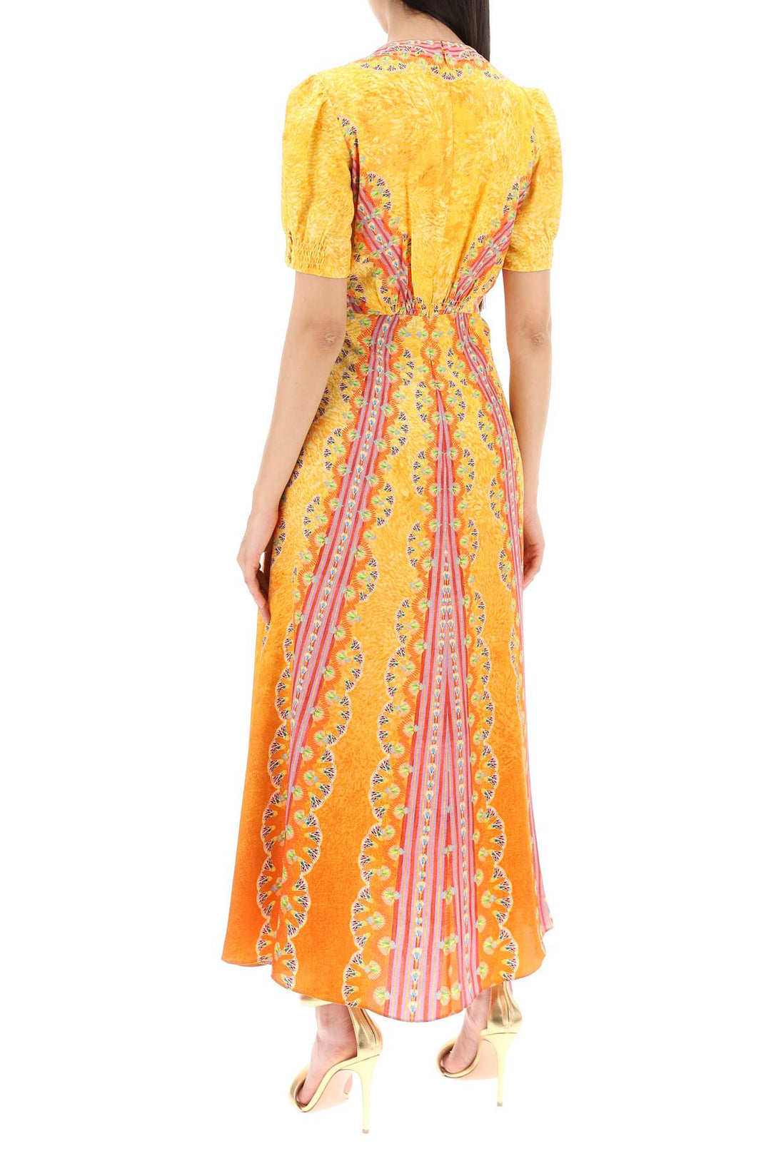 Saloni Long Silk Dress Lea In Eight   Yellow