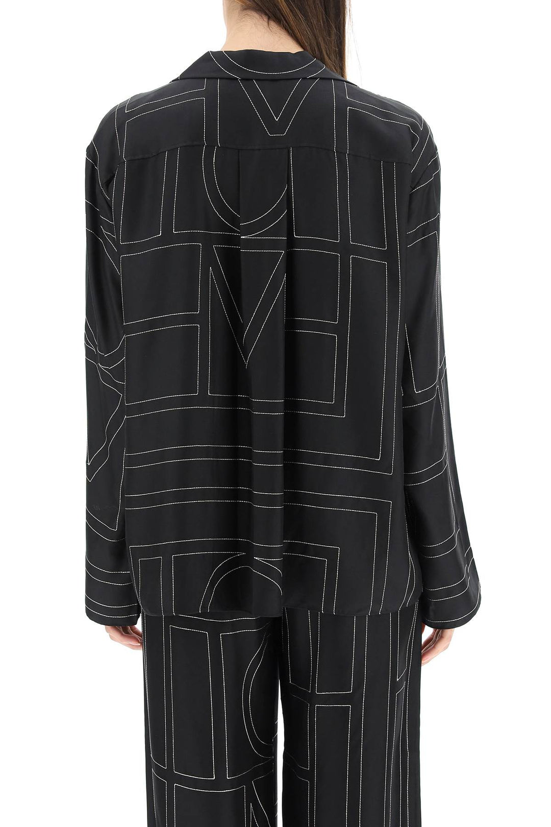 Toteme Monogram Silk Pajama Top   Black
