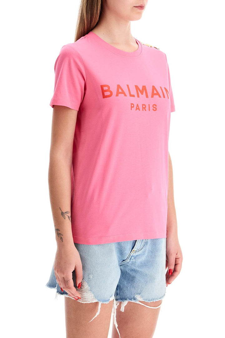 Balmain Logo T Shirt With Buttons   Fuchsia