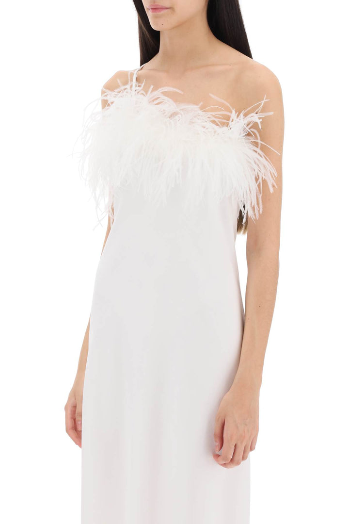 Art Dealer 'Ember' Maxi Dress In Satin With Feathers   Bianco