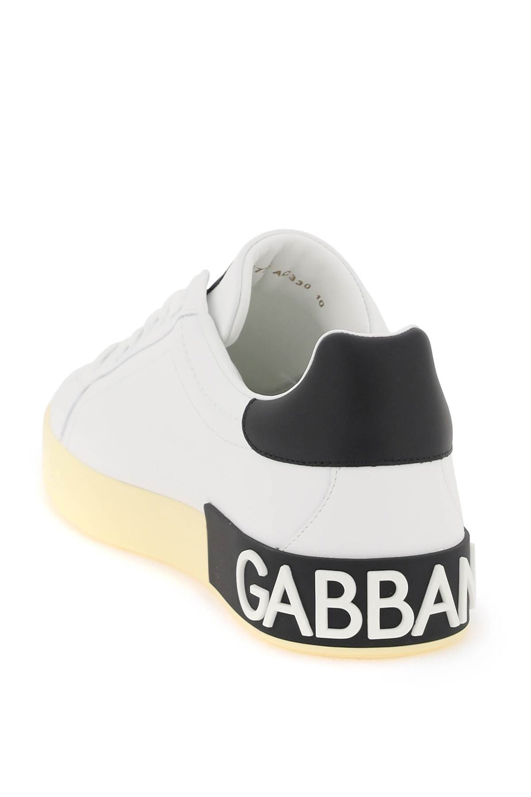 Dolce & Gabbana Leather Portofino Sneakers With Dg Logo   Bianco