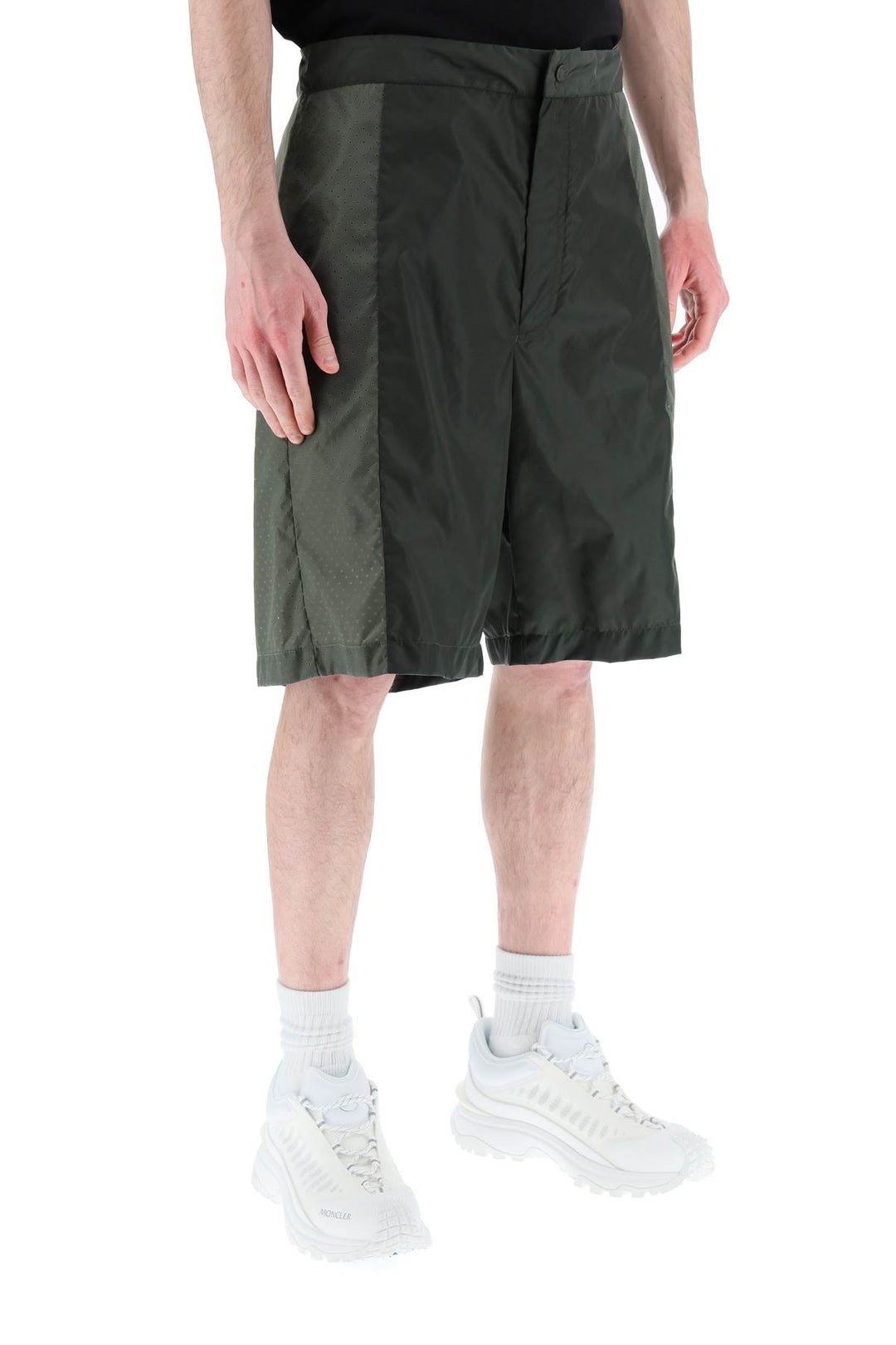 Moncler Born To Protect Perforated Nylon Shorts   Verde