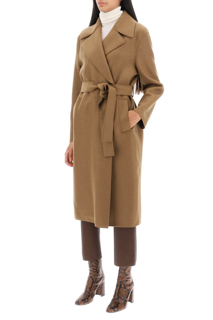 Harris Wharf London Long Robe Coat In Pressed Wool And Polaire   Brown