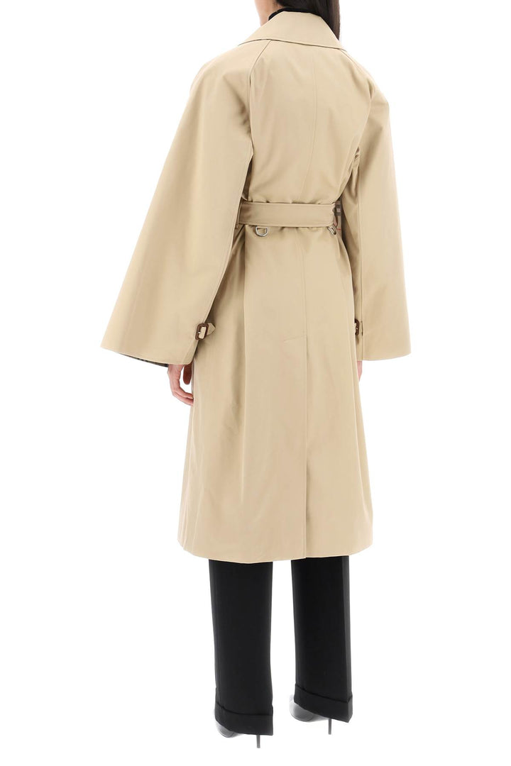 Burberry 'Ness' Double Breasted Raincoat In Cotton Gabardine   Beige
