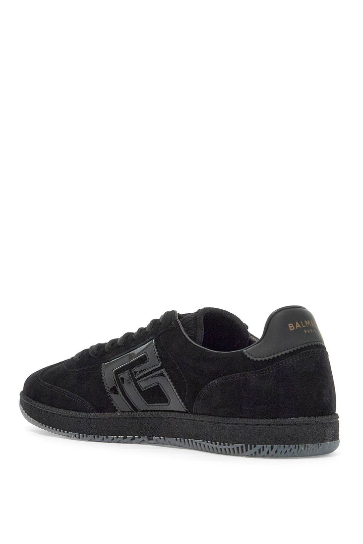 Balmain Suede And Patent Leather Swan Sneakers In   Black