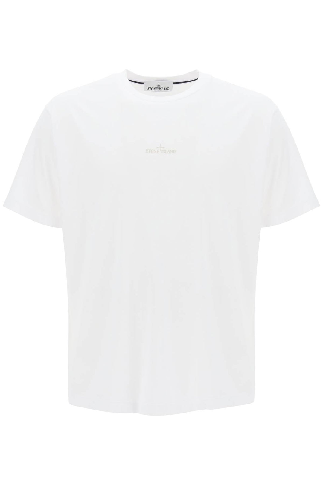 Stone Island T Shirt With Lived In Effect Print   Bianco