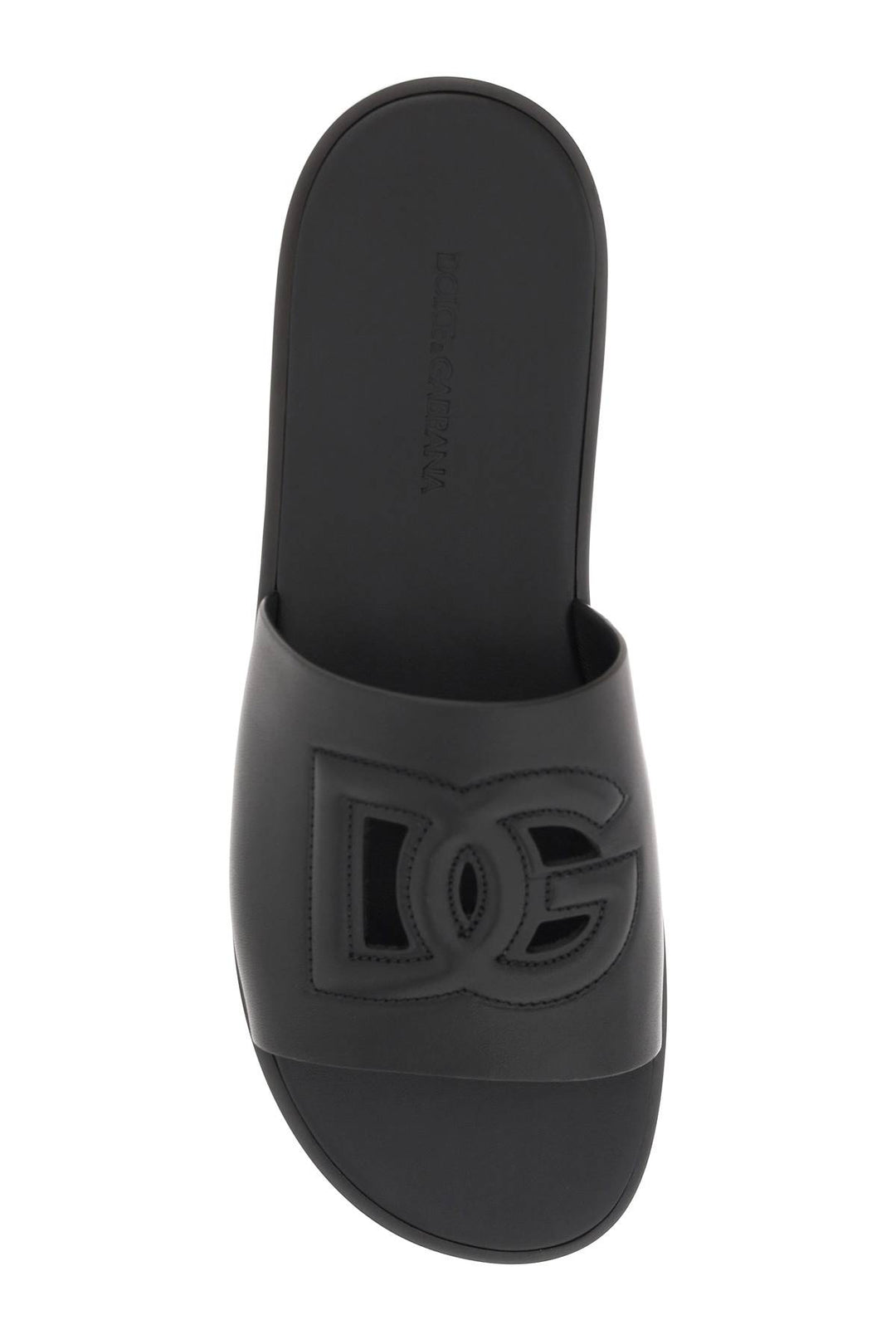 Dolce & Gabbana Leather Slides With Dg Cut Out   Black