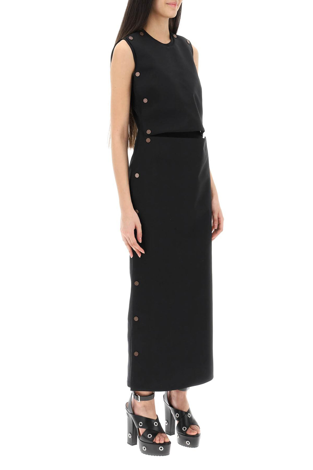 Y Project Dual Material Maxi Dress With Snap Panels   Nero