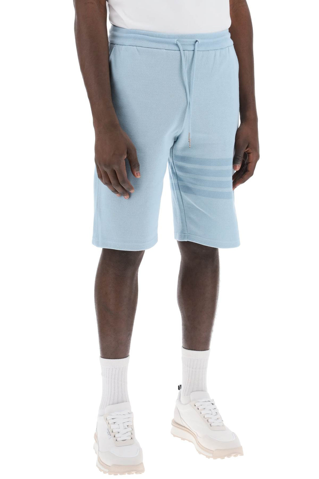 Thom Browne 4 Bar Shorts In Cotton Knit   Light Blue