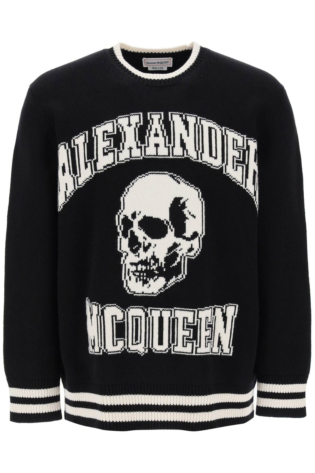Alexander Mcqueen Varsity Sweater With Skull Motif   Nero