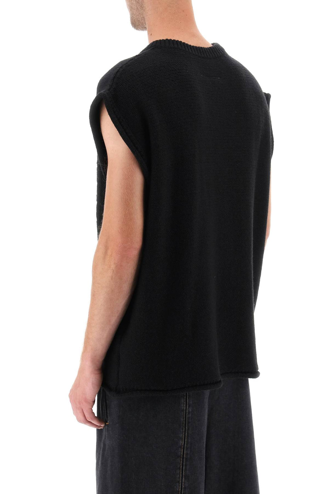 Mm6 Maison Margiela Wool Vest With Embossed Numeric Logo   Black