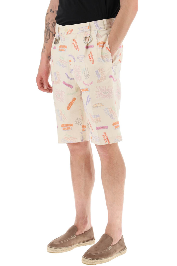Jacquemus All Over Logo Lettering Shorts   Beige