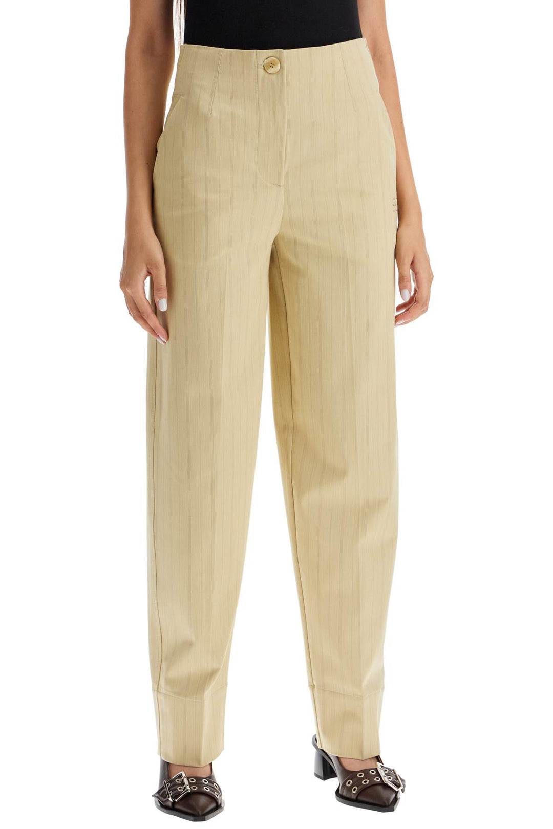 Ganni Striped Tapered Trousers   Beige
