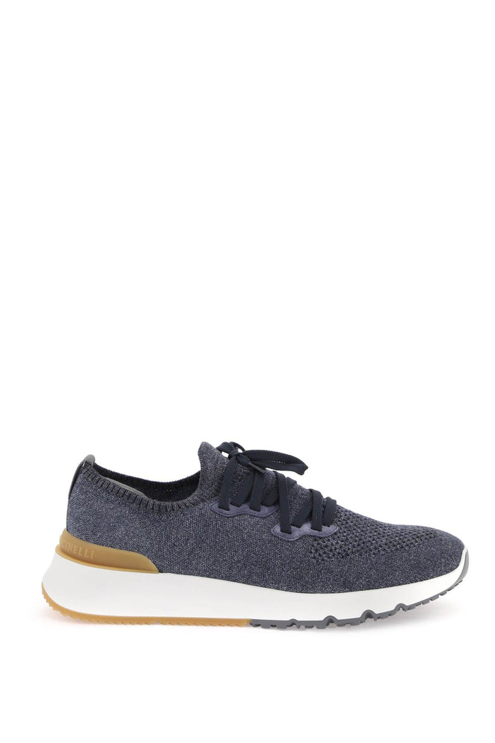Brunello Cucinelli Knit Chine Sneakers In   Blue