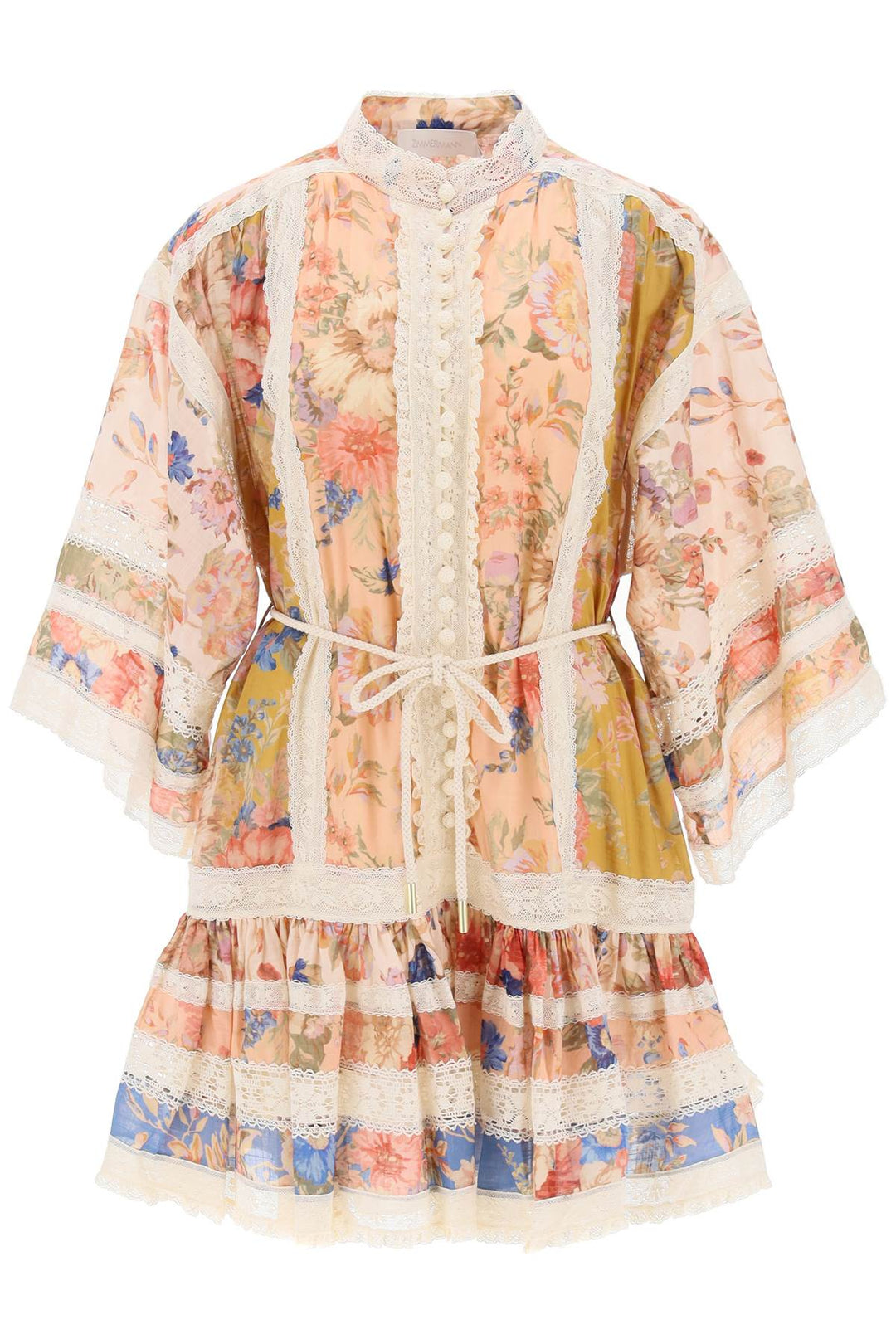 Zimmermann August Lace Trimmed Cotton Mini Dress   Multicolor
