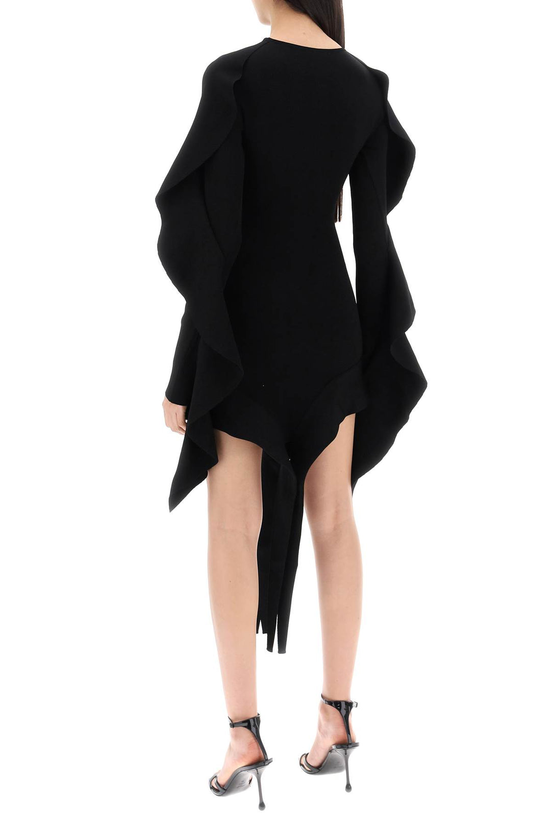 Mugler Asymmetric Mini Dress With Ruffle Details   Nero