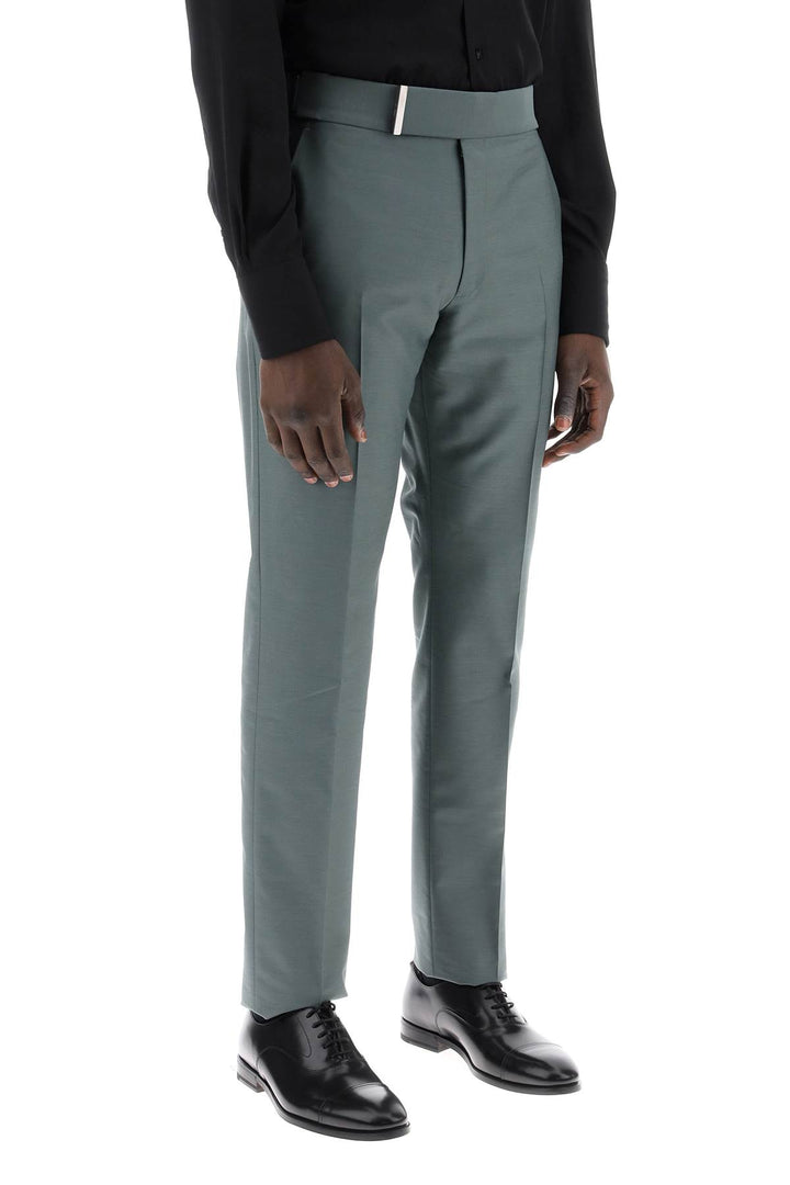 Tom Ford Atticus Tailored Trousers In Mikado   Verde