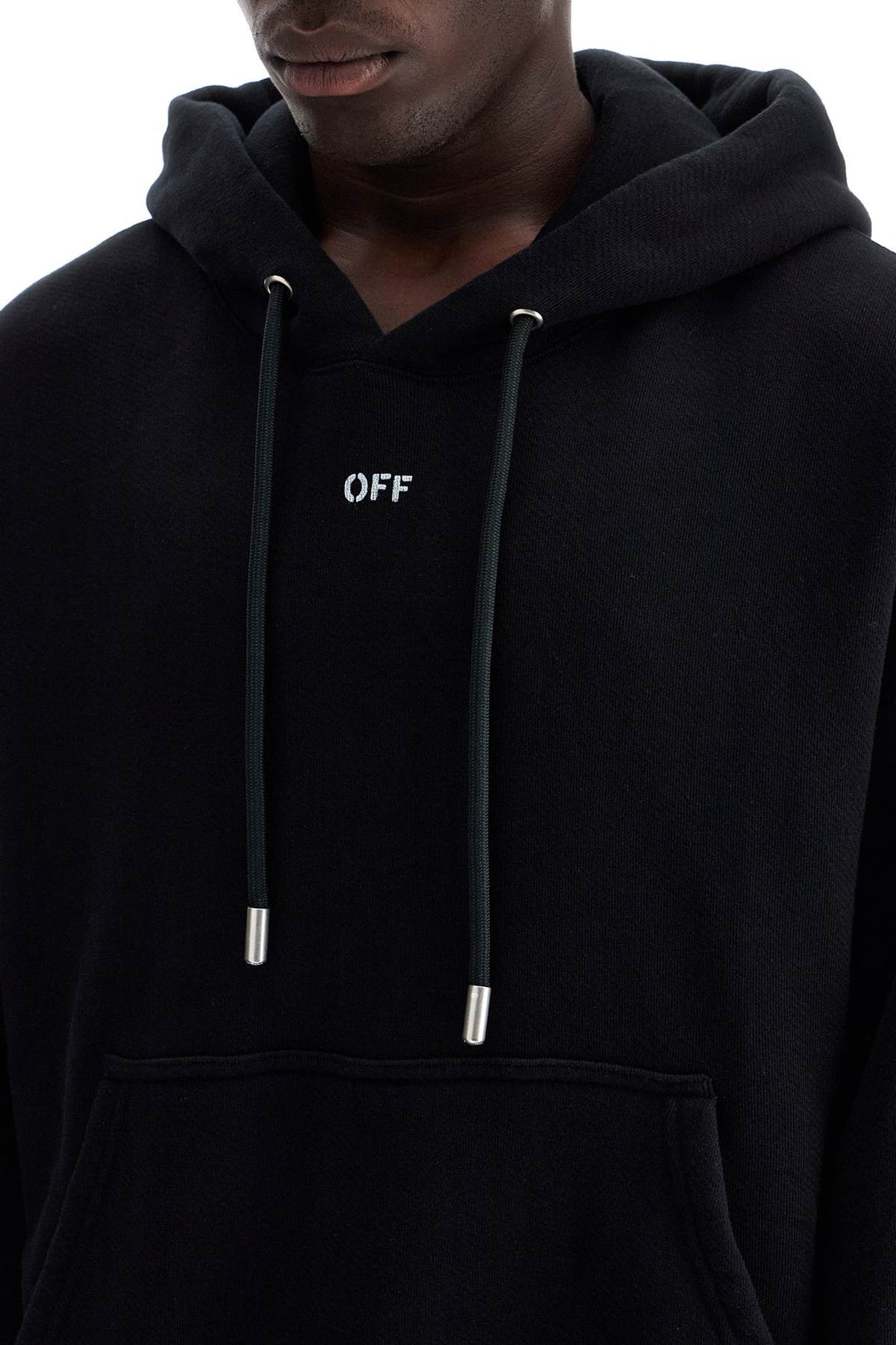 Off White Hooded Sweatshirt With Off Print   Black