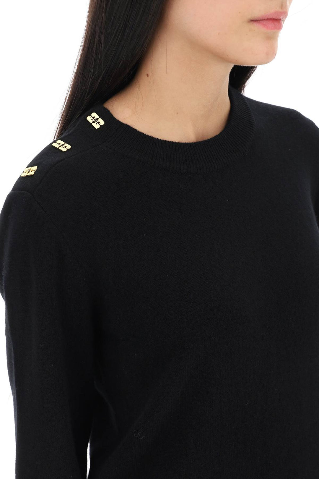 Ganni Sweater With Butterfly Buttons   Nero