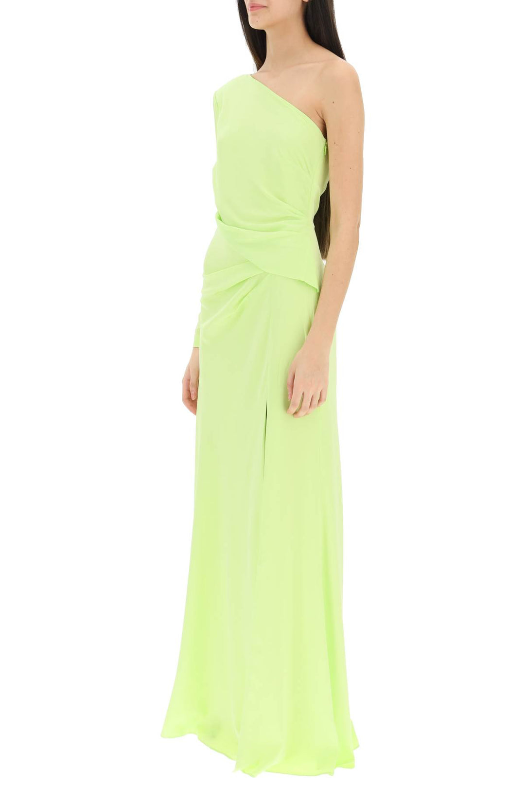Roland Mouret Asymmetric Stretch Silk Gown With Cut Out Detail   Verde