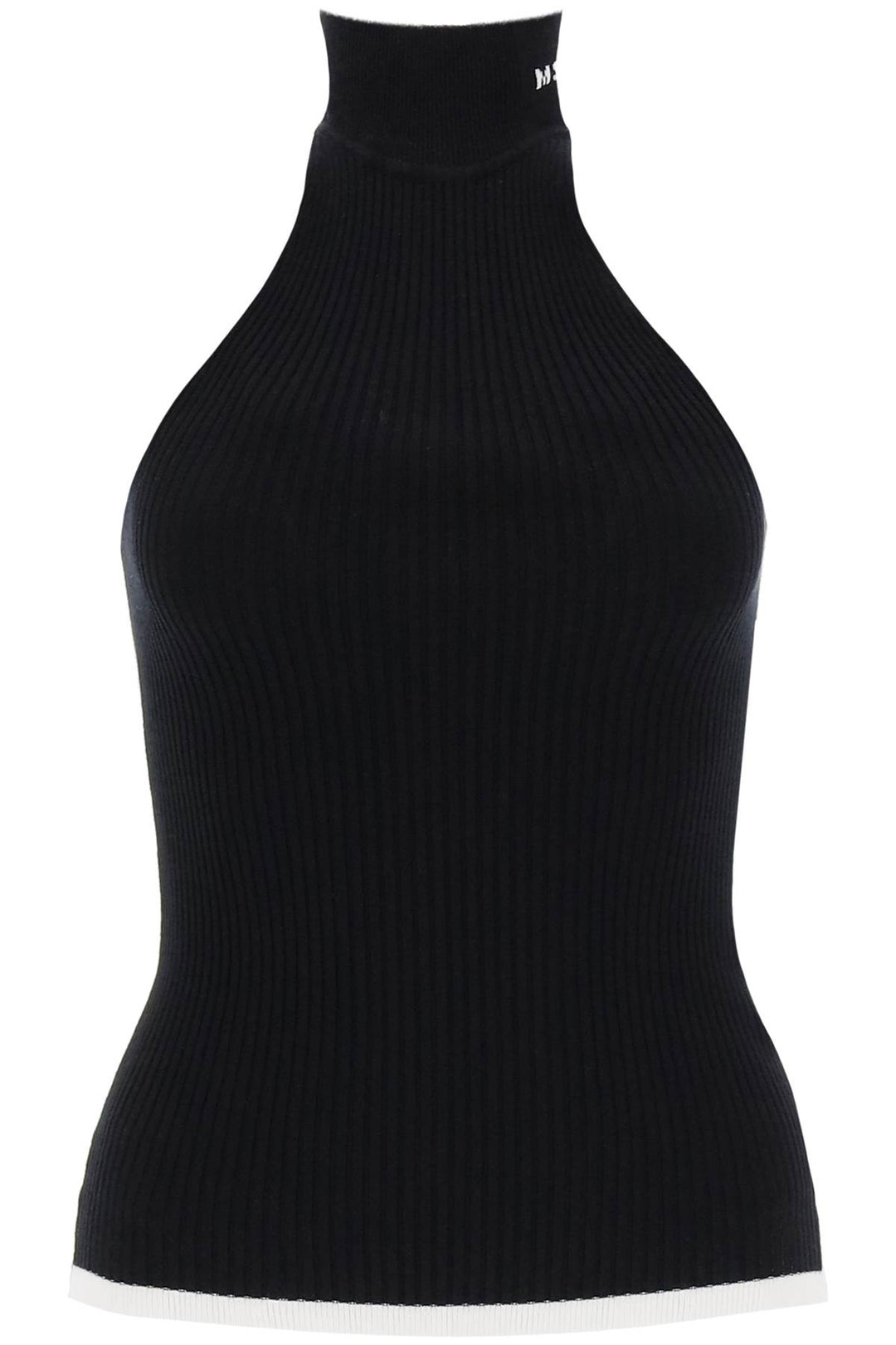 Msgm Ribbed Tank Top With Halterneck   Nero