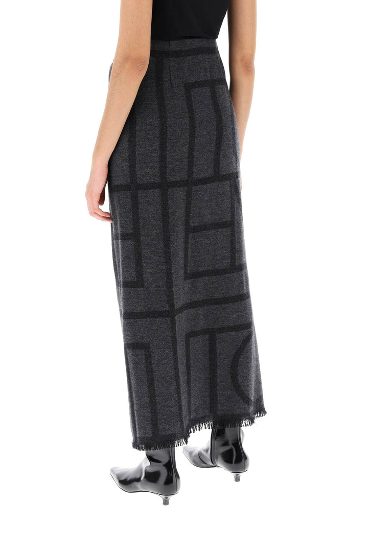 Toteme Monogram Wool Maxi Sarong Skirt   Grigio