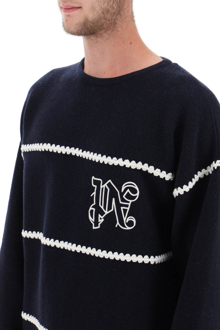 Palm Angels Embroidered Jacquard Sweater   Blu
