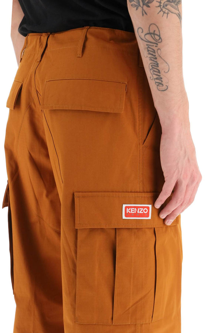 Kenzo Cargo Pants Featuring 'Boke Flower' Button   Marrone